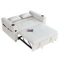 White 54" Chenille 2-Seater Convertible Sofa Bed with USB Power Outlet E2438