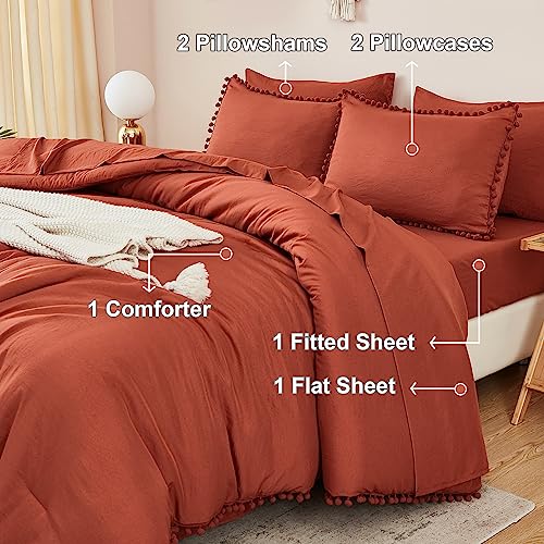 King Size 7 Pieces Terracotta Burnt Orange Comforter Set J43003