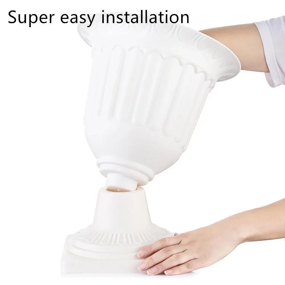 White Pedestal Plastic Urn Planter Set of 2 J13035