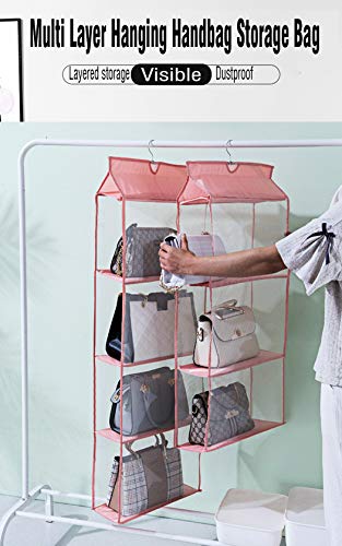 Gray Hanging Clear Handbag Purse Organizer with Hook 4 Pockets, 47.2 L x 15.7 W x 6.3 D M337475