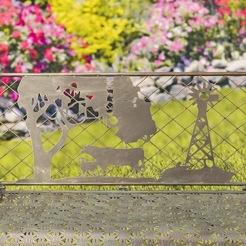 Green Iron Garden Bench with Blooming Tree Backrest O687