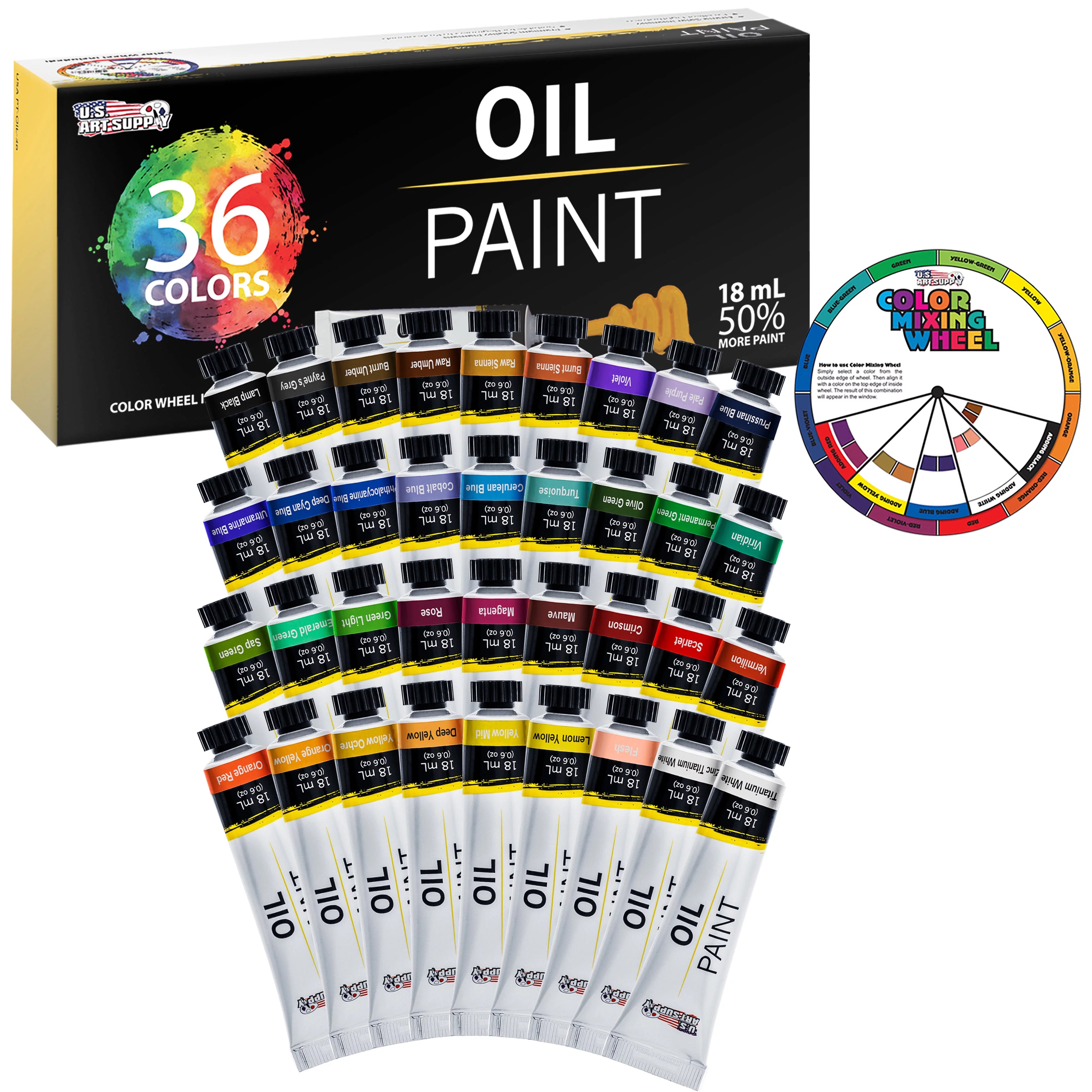 36 Color Set of Art Oil Paint in Large 18ml Tubes K589129