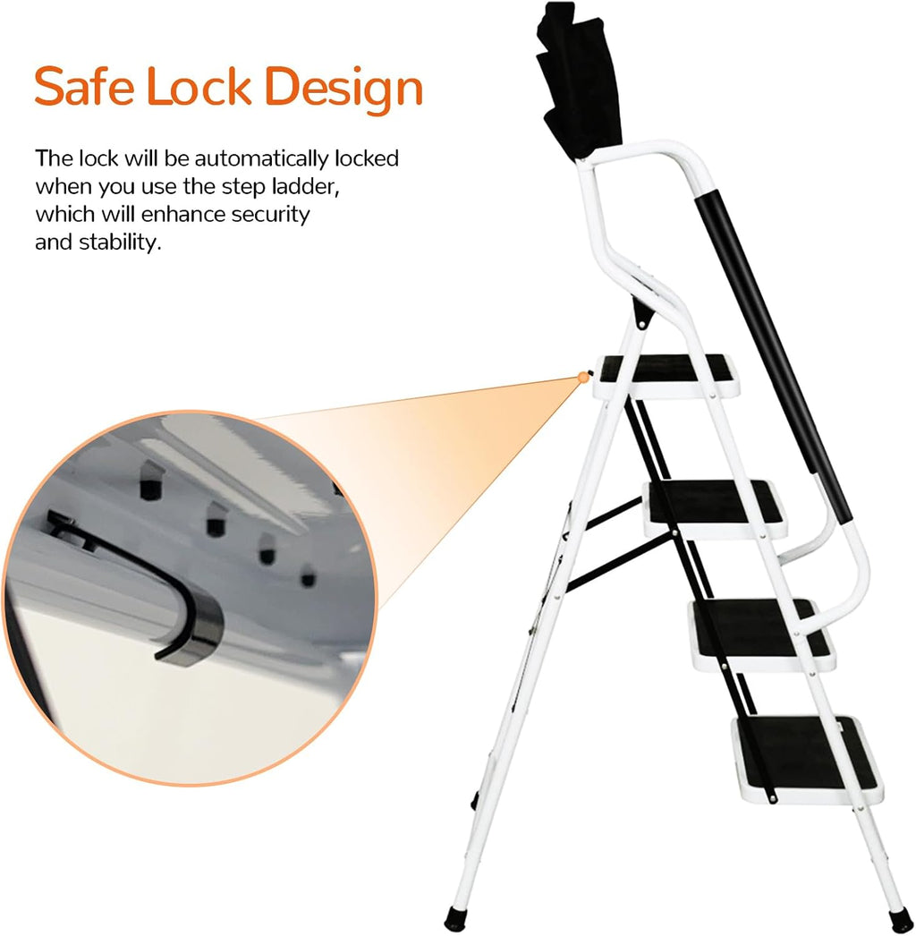 White Steel Step Ladder with Handrails and Tool Bag G82869