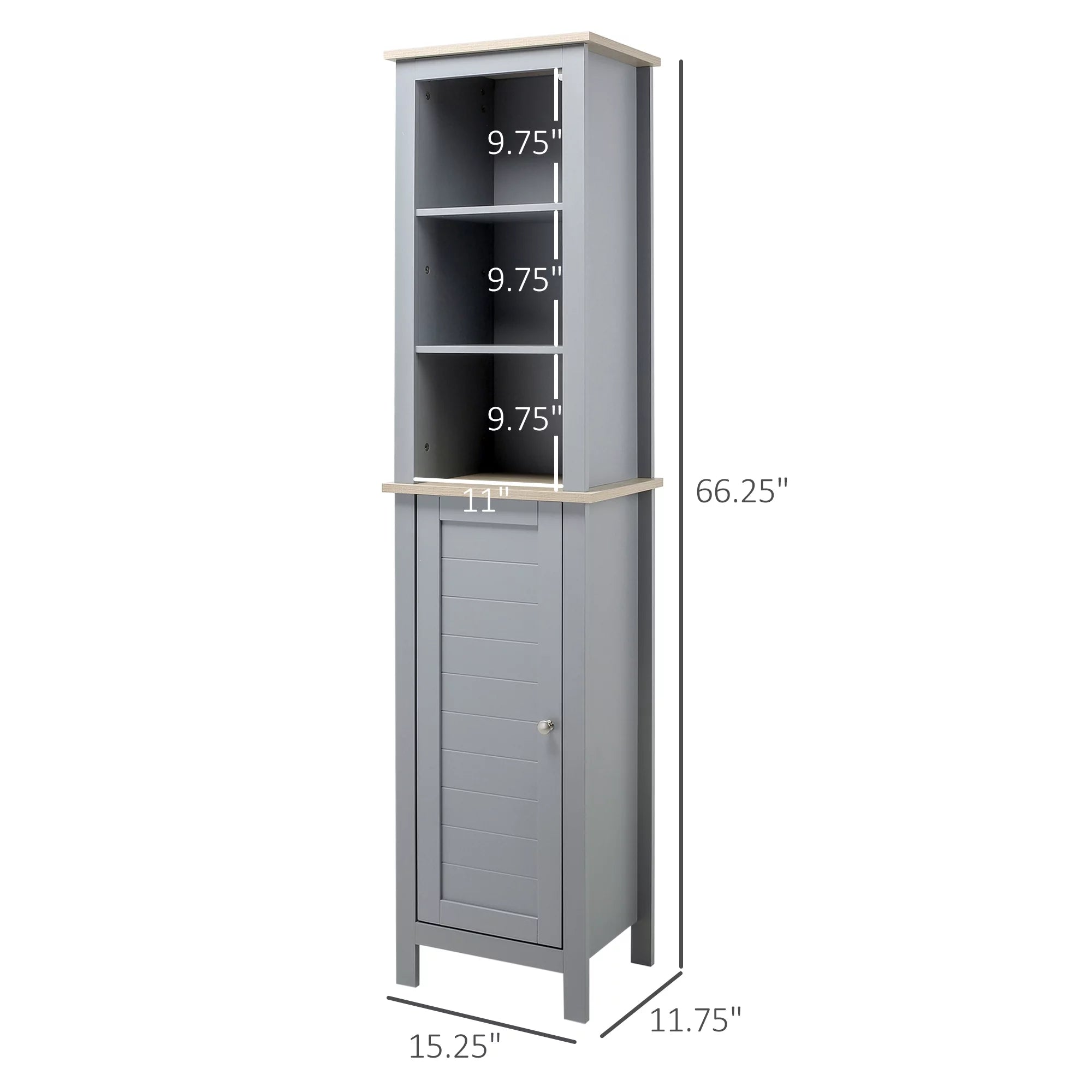 Grey Tall Bathroom Storage Cabinet with 3 Tier Shelf and Door T5481