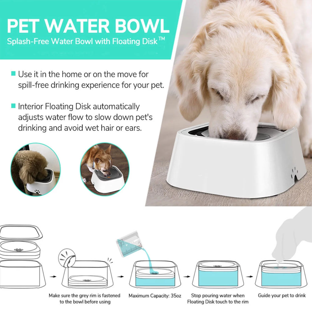 35OZ No-Spill Slow Water Feeder Dog Bowl GREY I84913