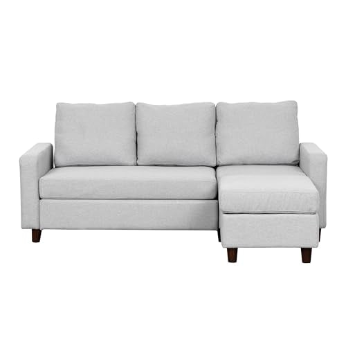 Light Gray Linen L-Shaped Sectional Sofa with Removable Ottoman Q314
