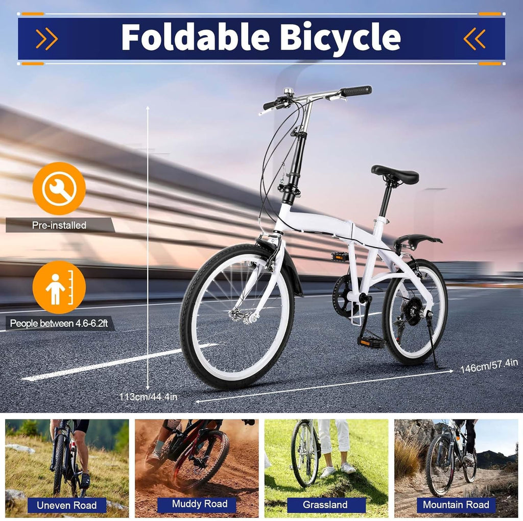20 Inch 6 Speed Folding Bicycle White C43335