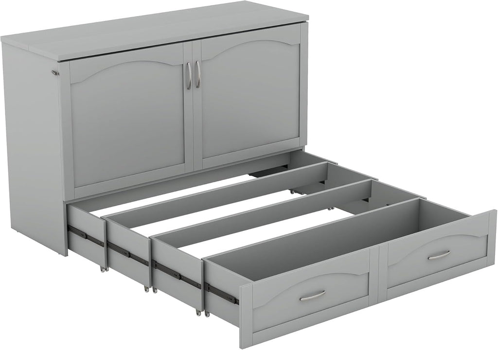 Gray Queen Size Murphy Bed with Storage Drawers P963