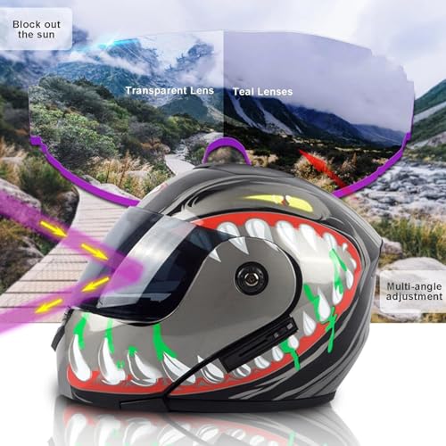 Motorcycle Bluetooth Modular Helmet Full Face Flip Up Anti-Fog Double Visor Helmet Built-in Dual Speaker with Microphone DOT/ECE Approved B769719