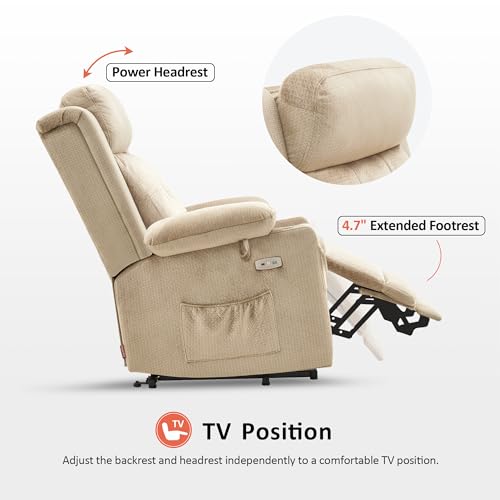 Large Dual Motor Power Lift Recliner Chair with Massage and Heat, Fabric (Grey, Large) Y6730