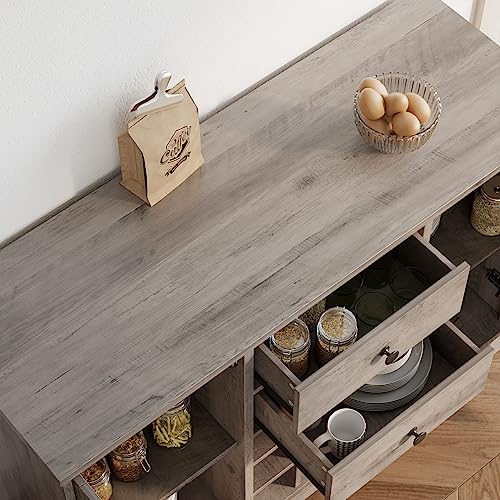 Dark Brown Buffet Sideboard with 2 Drawers and Adjustable Shelves J6906