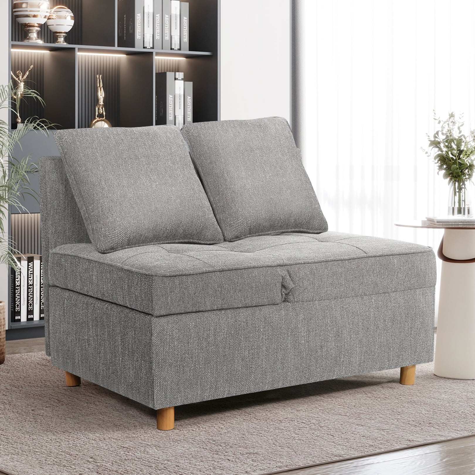Gray Linen Convertible Sofa Bed 3-Seat Futon B164899