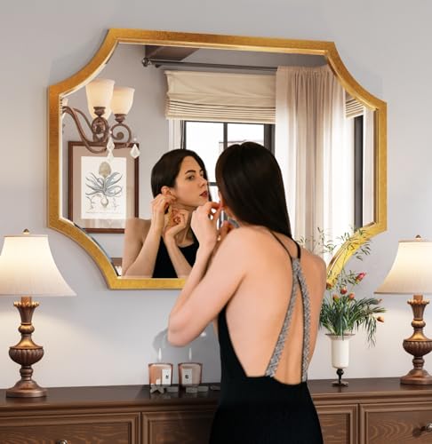 Large Gold Scalloped Framed Bathroom Mirror O973951