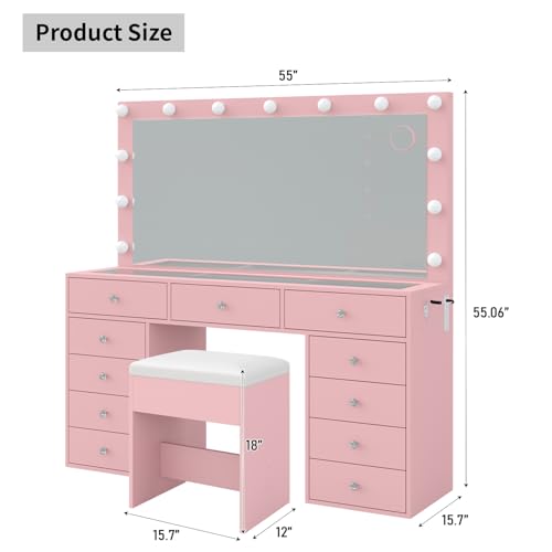 White Vanity Desk with Mirror and 11 Drawers G823634