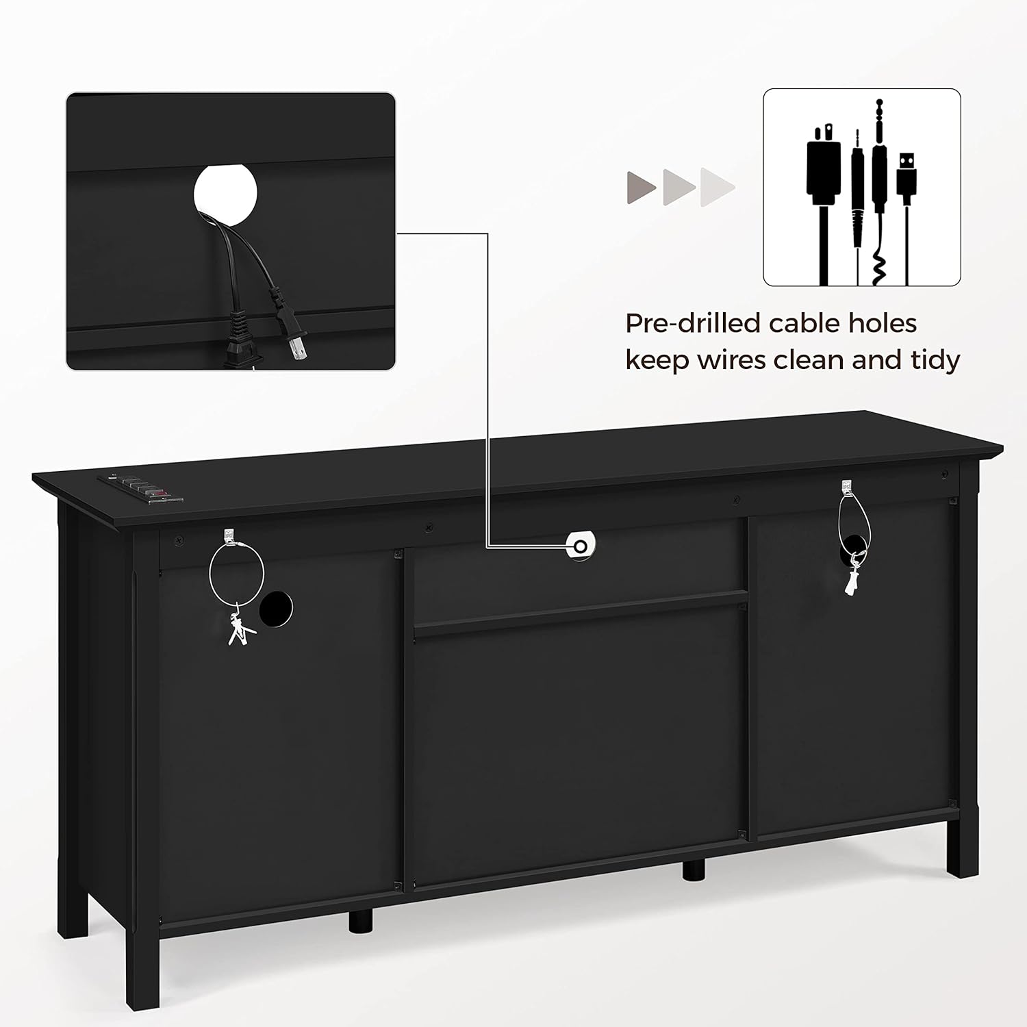 Black Media Entertainment Center with Power Outlet & Storage Cabinets P9837