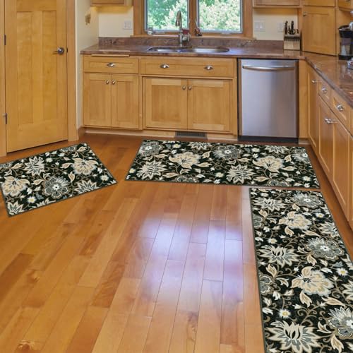 Non Slip Washable Floral Kitchen Mats Set of 3 T303