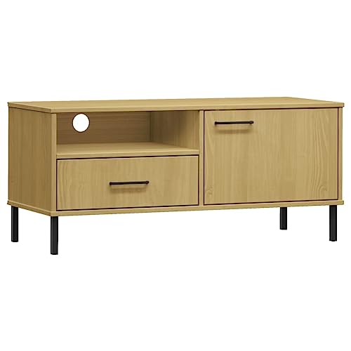 Brown Solid Wood Pine TV Stand with Storage O749347