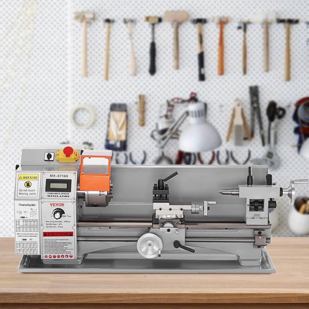 Mini Metal Lathe Machine, 7'' x 16'', 800W Precision Benchtop Power Metal Lathe S43644