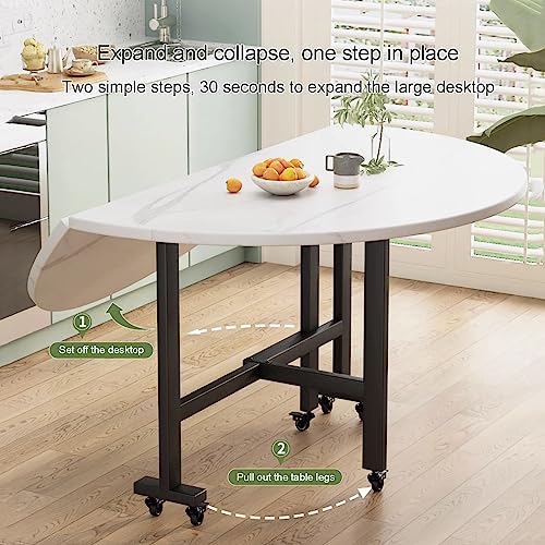 Folding Dining Table with 6 Wheels, Drawer and 2-Layer Storage Shelf, 130cm X923
