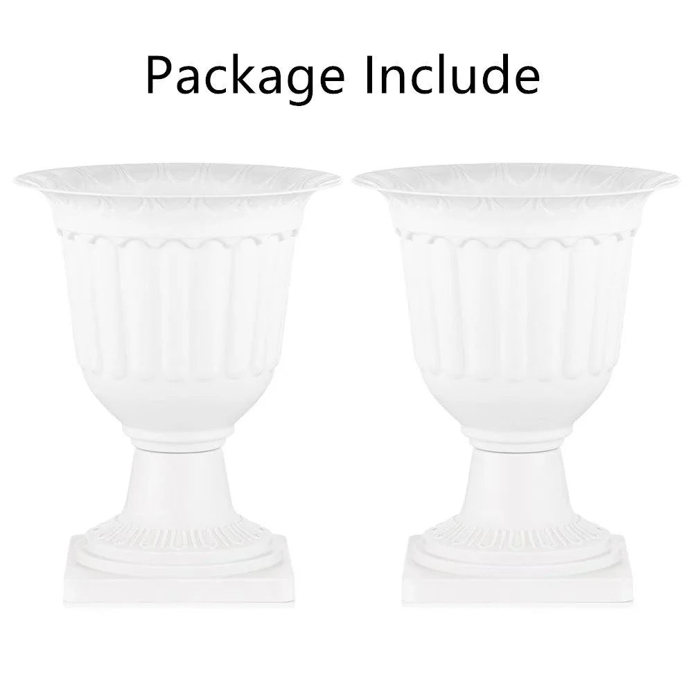 White Pedestal Plastic Urn Planter Set of 2 J13035