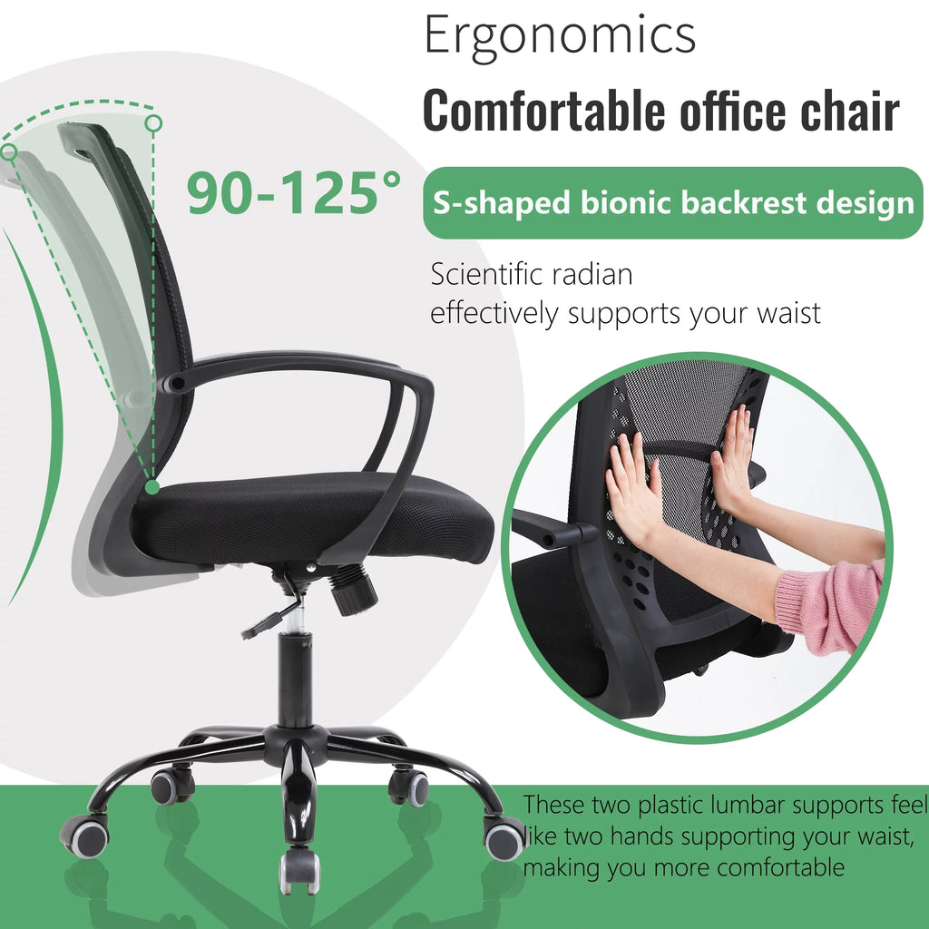 Mesh Office Chair Ergonomic Computer Chair with Swivel Lumbar Support Adjustable Black J64678