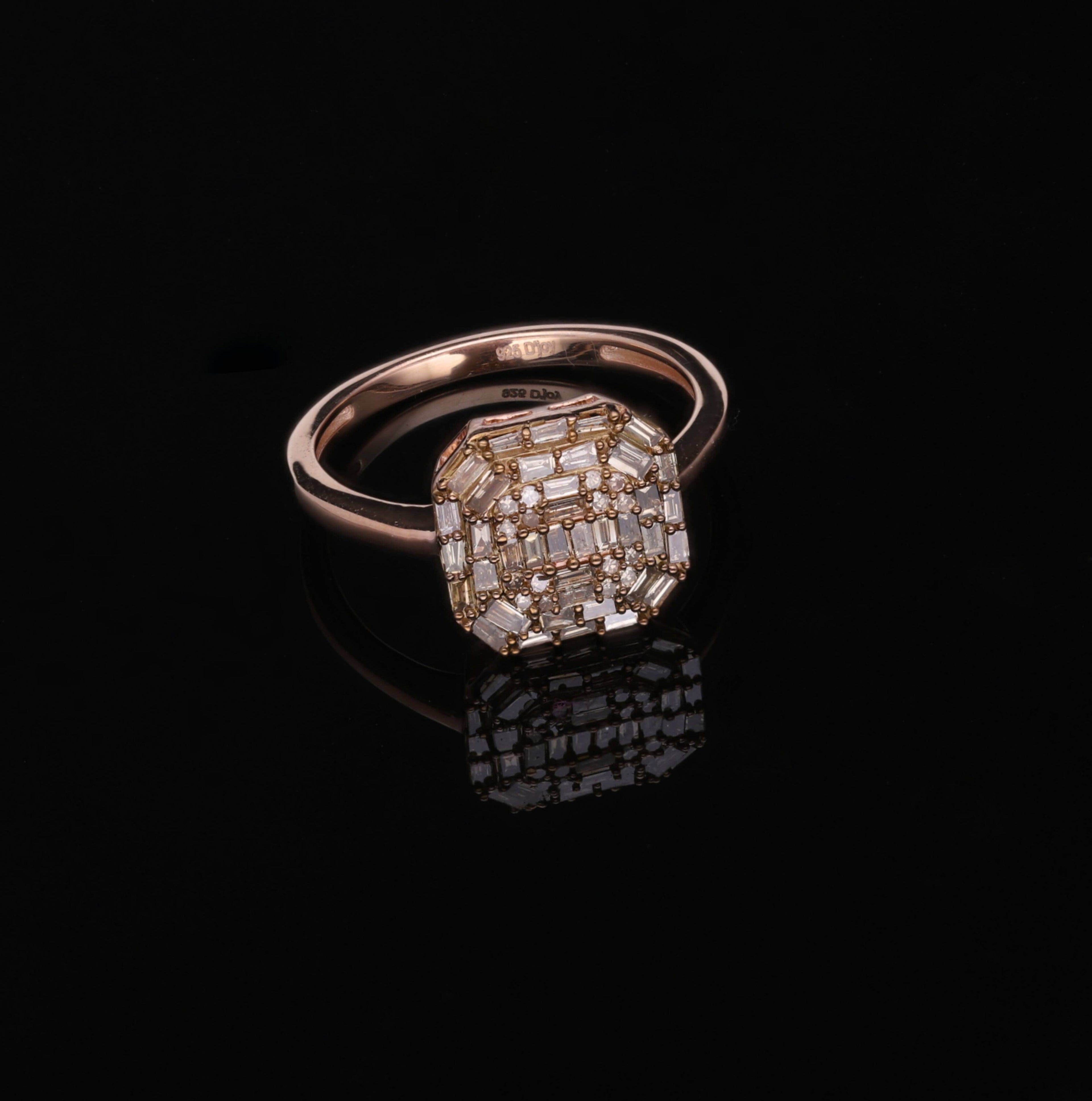 0.5 Ct 925 Sterling Silver Baguette Natural Champagne Diamond Cluster Engagement Ring Size 7 A10987