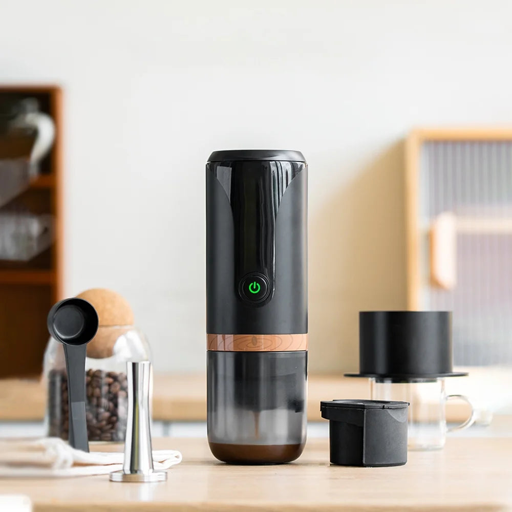 Portable Espresso Machine 9 Bar Pressure Rechargeable 2 in 1 Small Travel Coffee Maker Compatible with Capsules Ground Coffee Black J186164