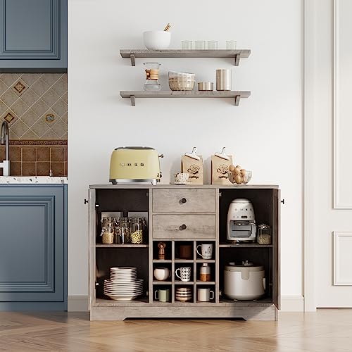 Dark Brown Buffet Sideboard with 2 Drawers and Adjustable Shelves J6906