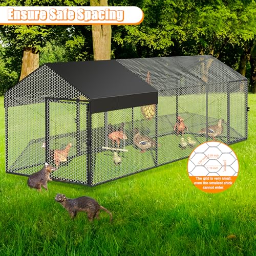 Large Metal Chicken Coop 120" L×40" W×40" H Heavy Duty Chicken Run Hen House with Waterproof Anti-UV Cover D7490