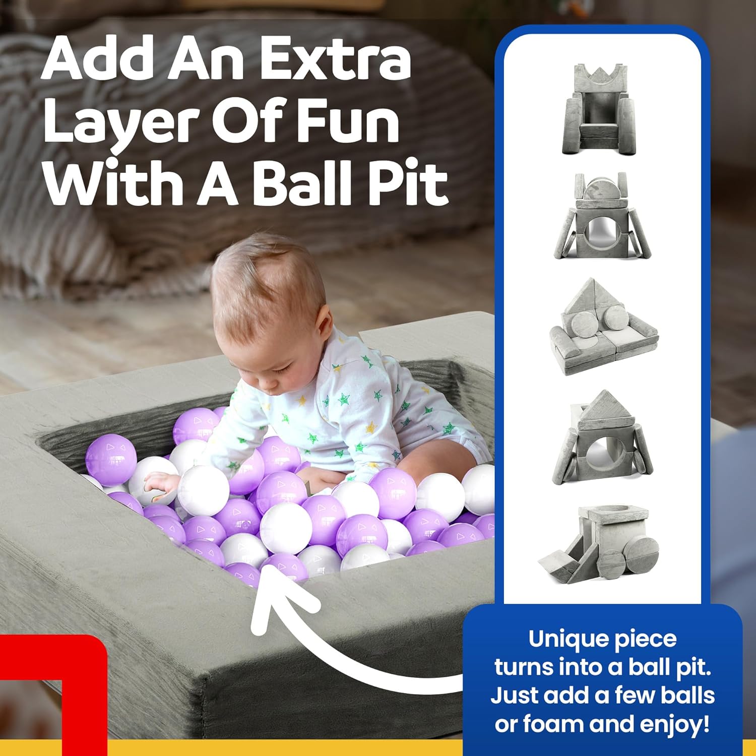 15 Pieces Buildable Plush Play Couch Panels with Ball Pit Square C7168