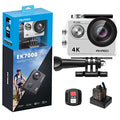 4K30FPS 20MP WiFi Action Camera with EIS Ultra HD Underwater Camera 131FT Waterproof Camera Remote Control 4X Zoom Support External Microphone Silver E69091