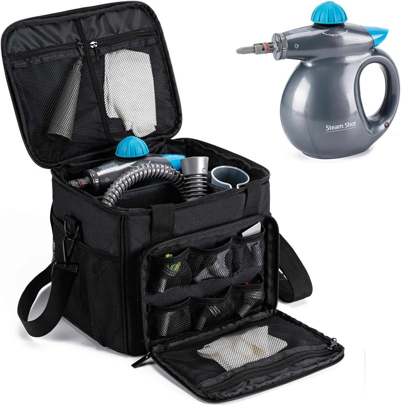 Black Handheld Steam Cleaner Carry Bag with Multiple Pockets Q83739