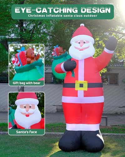 12FT Giant Christmas Inflatables LED Lighted Blow Up Santa Claus with Rotating Lights B782922
