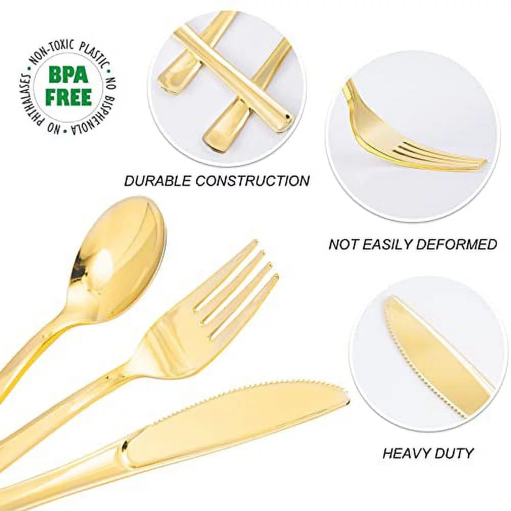300 PCS Gold Plastic Cutlery Set N56384
