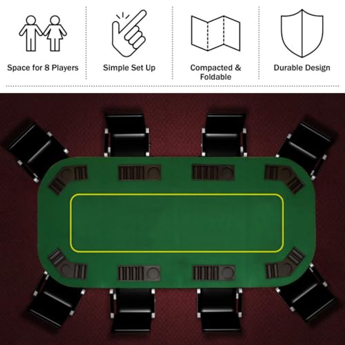 80-inch Foldable Green Poker Table Top with Cupholders and Chip Trays G676