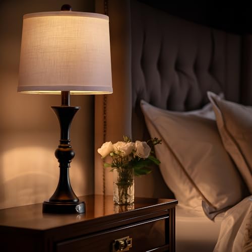 Black Fabric Drum Shade Table Lamps Set of 2 J266