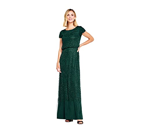 Short Sleeve Blouson Beaded Gown R8616