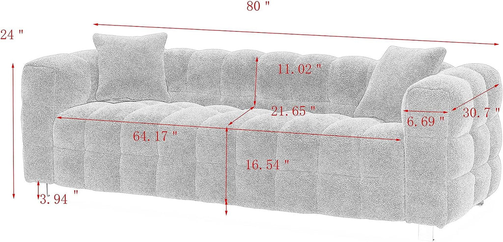 80" Pink Teddy Velvet 3 Seater Couch with Two Pillows A550