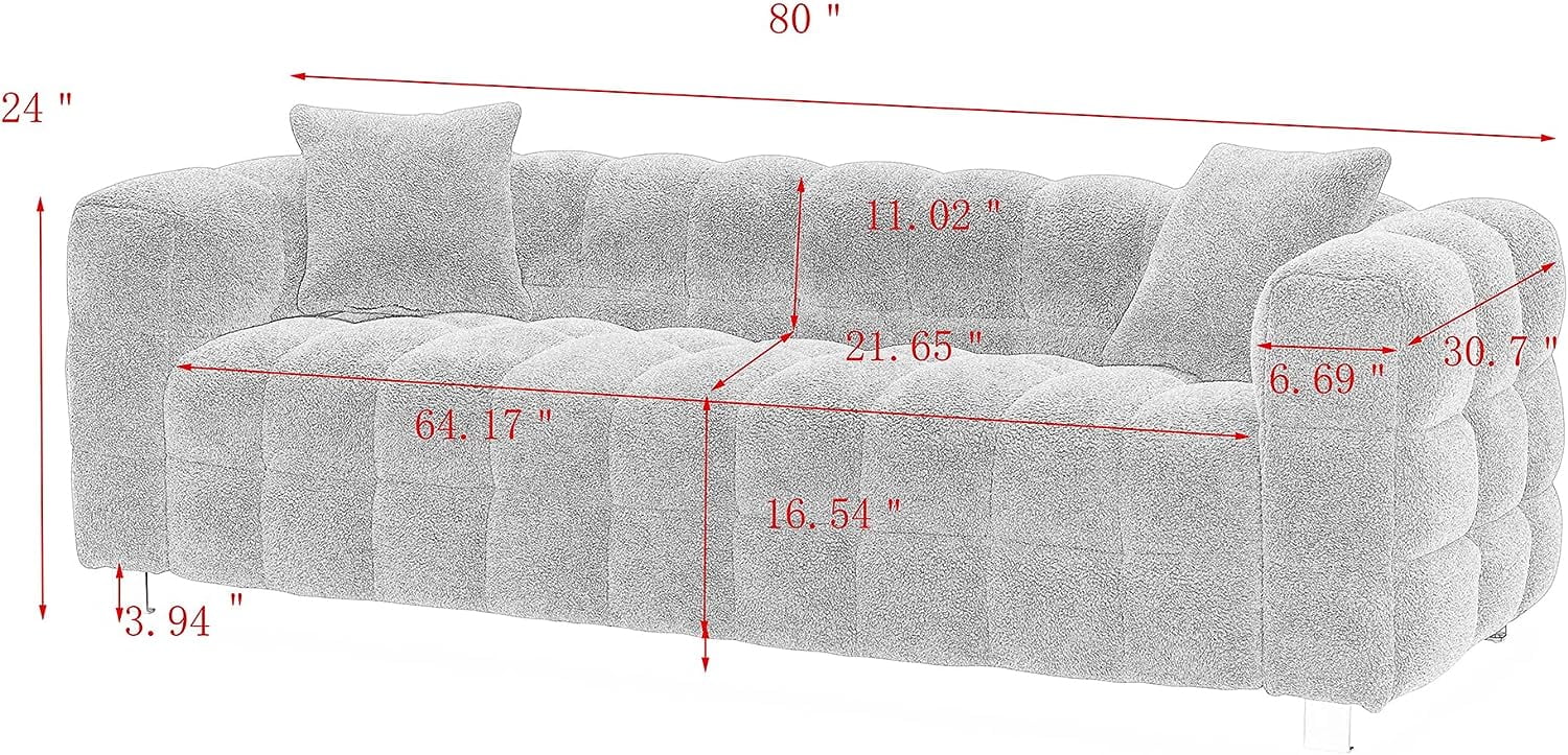 80" Pink Teddy Velvet 3 Seater Couch with Two Pillows A550