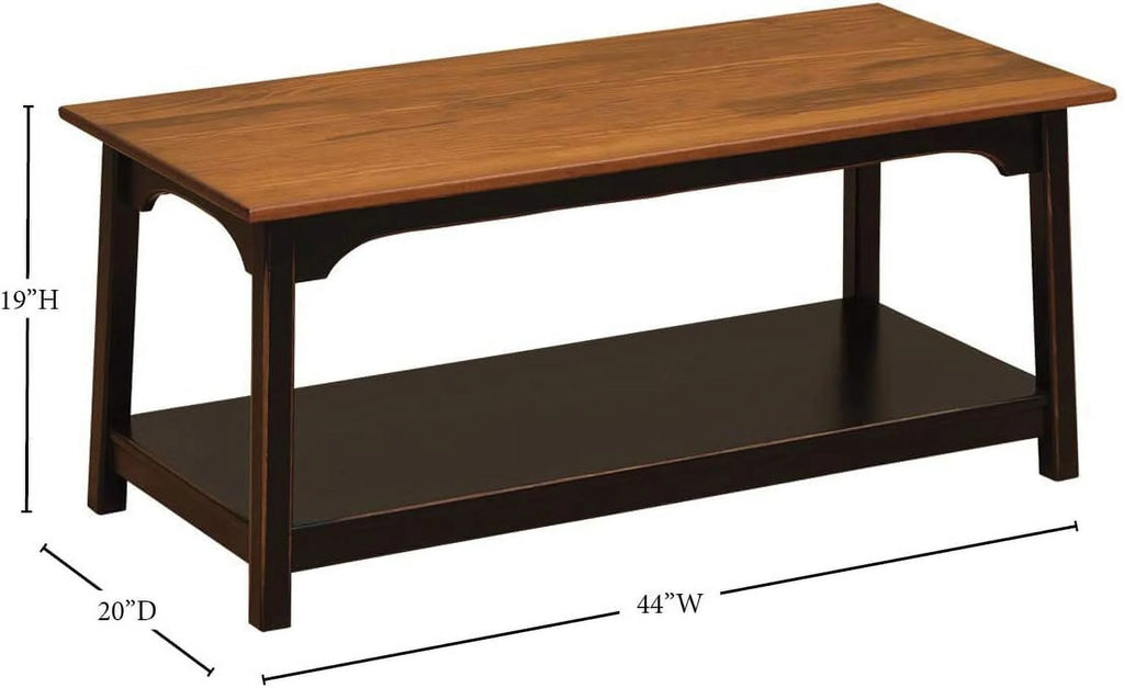 Rustic Wood Shaker Coffee Table with 2 Tier Shelves, 44" W X 20" D X 19" H, Cherry Y61246