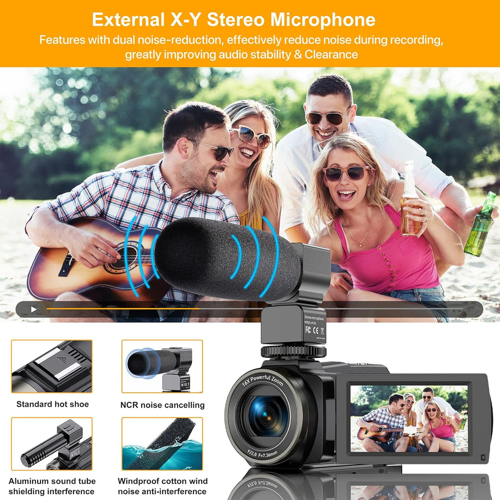 4K 48MP 60FPS Ultra HD Video Camera with Microphone 6-Axis Anti-Shake IR Night Vision Recorder N2631