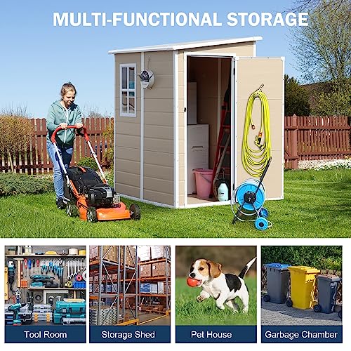 6x3 FT Waterproof Resin Outdoor Storage Shed with Floor and Lockable Door, Light Gray I9892