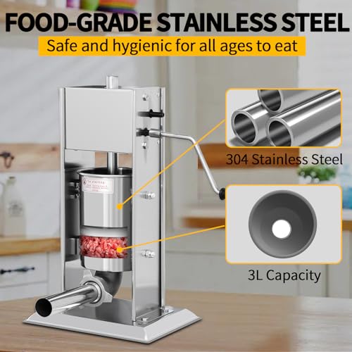 7L/14LB Stainless Steel Manual Sausage Stuffer with 5 Stuffing Tubes D22313