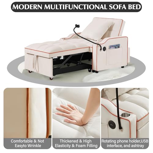 Black Velvet Convertible Single Sleeper Sofa with 3 Level Adjustable Backrest O386