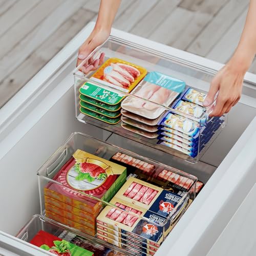 2 Pack Deep Freezer Organizer Bins, Stackable Chest Freezer Storage Bins, Food-Grade Plastic C1526