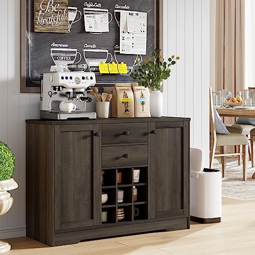 Dark Brown Buffet Sideboard with 2 Drawers and Adjustable Shelves J6906