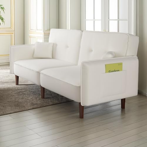 Pink Upholstered Convertible Futon Sofa Bed with 2 Pillows N56934