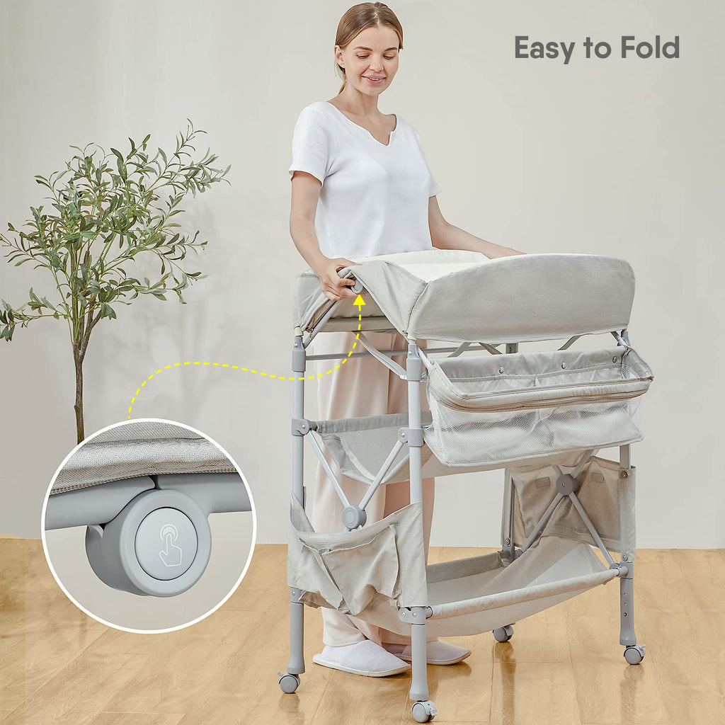 Beige Foldable Baby Changing Table with 2 Storage Baskets D62856