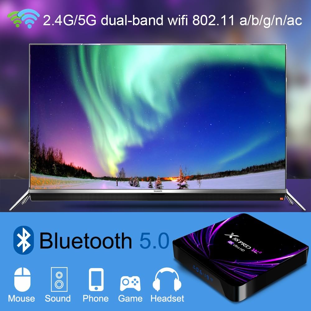 Android TV Box 11.0 Quad Core 4GB RAM 32GB ROM Dual-WiFi 2.4G 5G HDR10 BT5.0 USB 2.0 3D Ethernet with Mini Backlit Keyboard O643