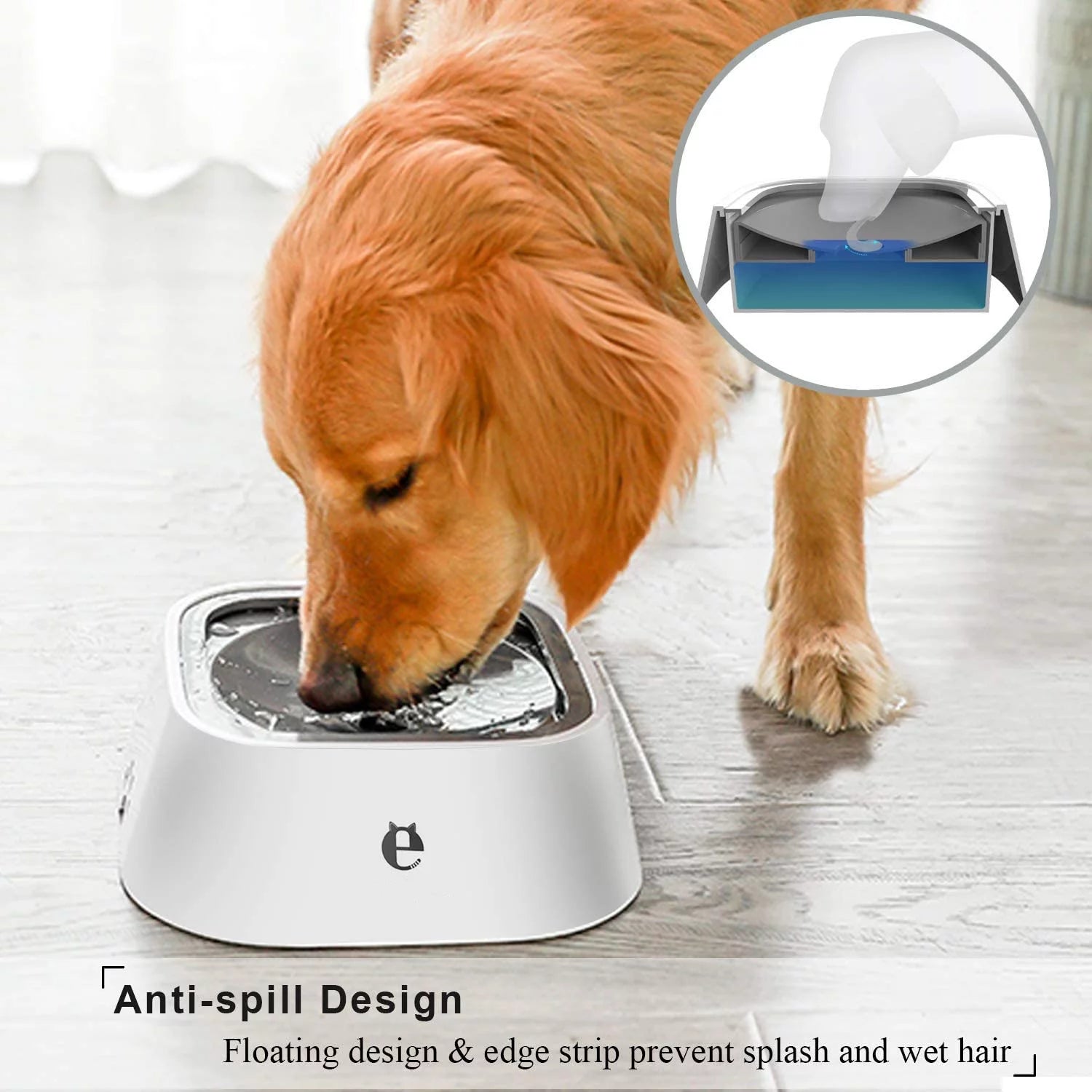 35OZ No-Spill Slow Water Feeder Dog Bowl GREY I84913